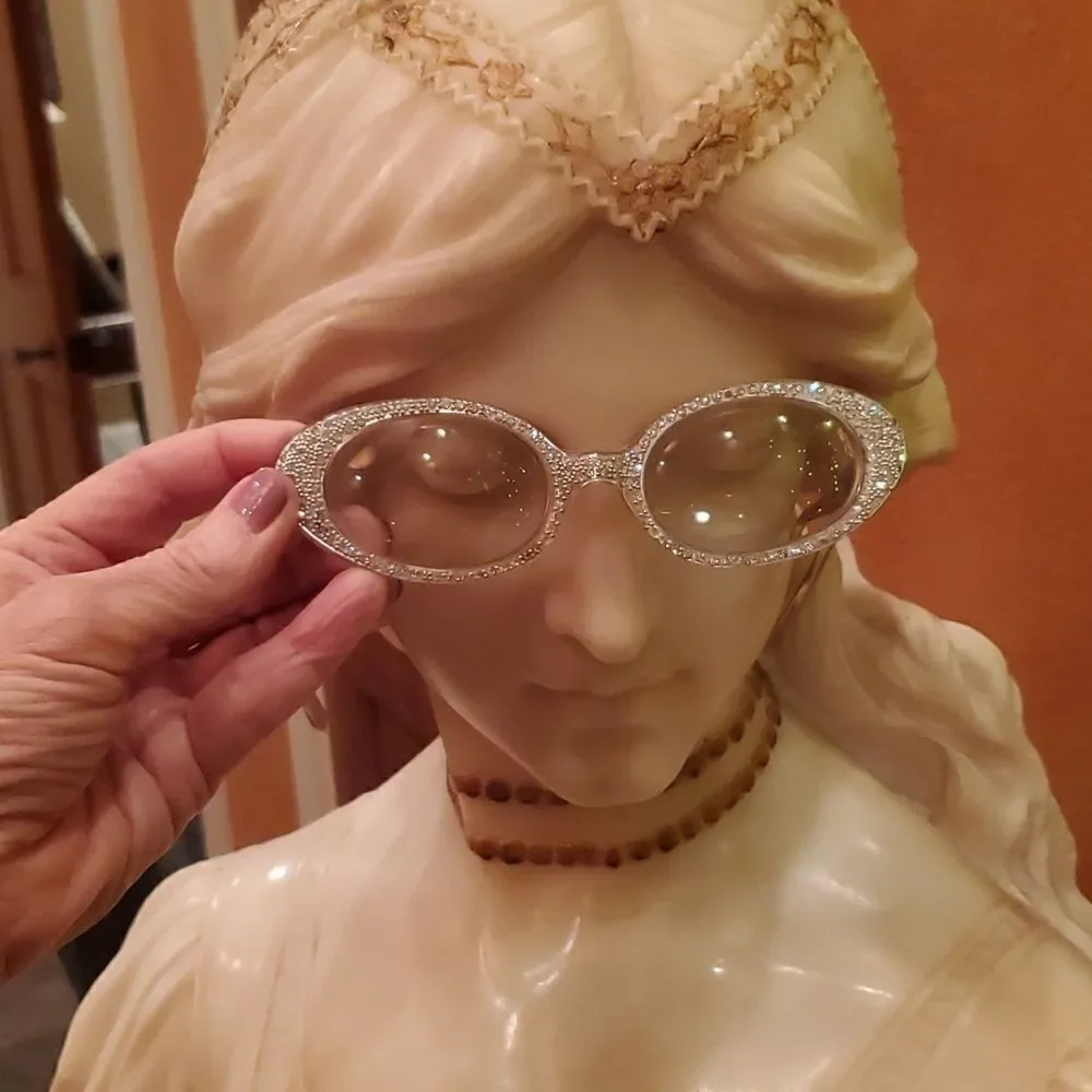 Vintage Cat Eye Rhinestone Glass from the 1950's 60's, By L. EVARD TWE FRANCE.